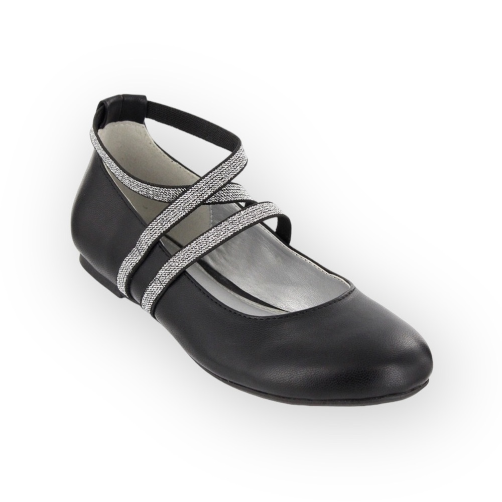 new Mia ☀︎︎ Abbey Vegan Leather Ankle Strap Ballet Flat ☀︎︎ Black + Silver ☀︎ 13